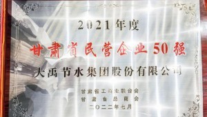 2022年7月4日金年会节水集团荣获2021年度甘肃省民营企业50强